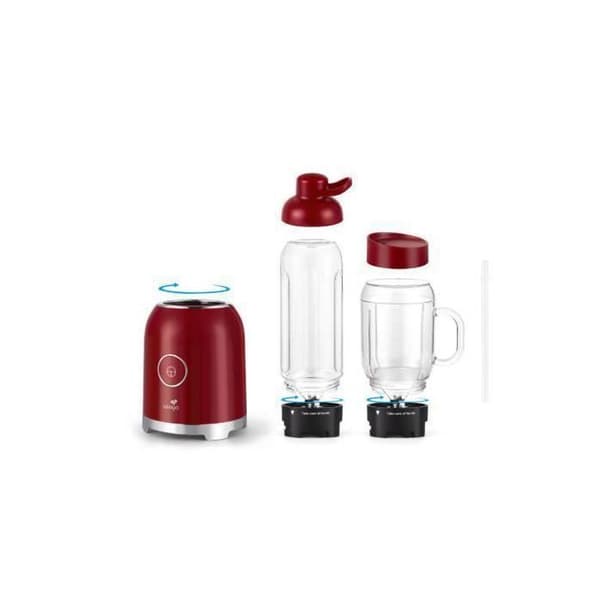 Blender smoothie bärbar 250W – 6 rostfria blad – Flaskor 500 ml + 600 ml – Säkerhetslås – Diskmaskin Röd
