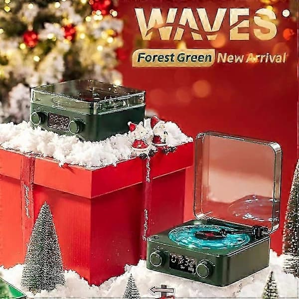 Lumena Lamp Turntable, Waves Vinyl Bluetooth Speaker with 4 Adjustable Modes Green