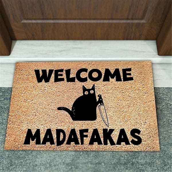 Rolig Velkomst Dørmåtte Polyester Trykt Katte-design til Hjemmets Entré Køkken Badeværelse Gave Sort Brun 40 x 60 cm
