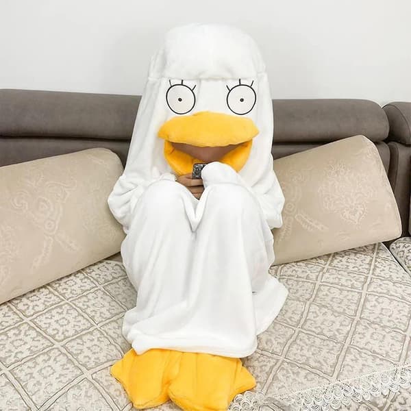 Anime söt anka pyjamas kostym jumpsuit vinter polyester vuxen tecknad film kläder-1（XL，Vit）