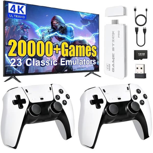 Retro spillekonsol, 20.000+ klassiske spil, inkluderer 2 trådløse HDMI-controllere til TV, Plug and Play - Hjem & Fest