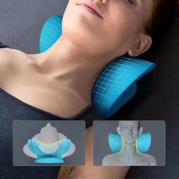 C-formet cervikal massagepude Nakke Skuldermuskelafslapning til kontorarbejdere Blå