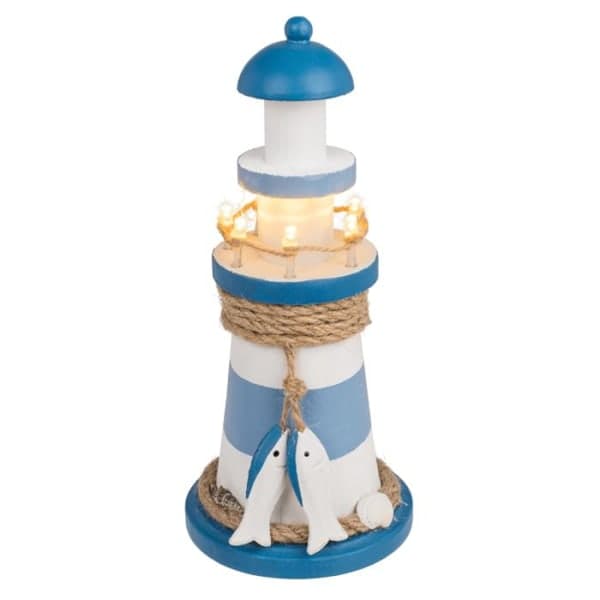 Fyr i træ - Fyr med LED-lampe Blå