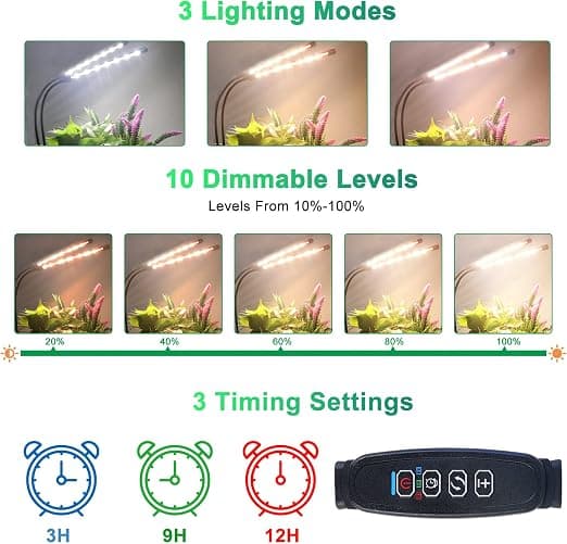 COKOLILA 2-pack Fullspektrum LED Växtlampa med Timer & 10 Ljusstyrkenivåer [JUN]
