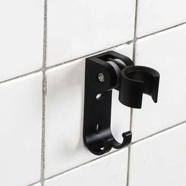Dusjhodeholder - Dusjstangholder Justerbar Rustfritt Stål Baderom Veggmontert Dusjholder med 2 Kroker (Svart)