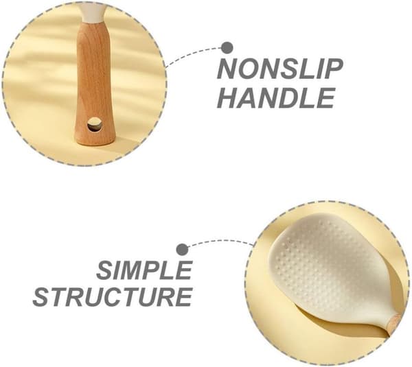 Silicone Rice Spoon - Vertical Silicone Rice Ladle - Non-stick Rice Spoon - Rice Spoon - Stand-up Rice Spoon with Beech Wood Handle