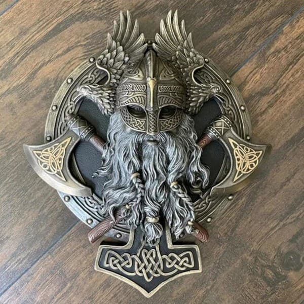 Viking Berserker Dubbelyxa Väggdekoration i Resin för Heminredning