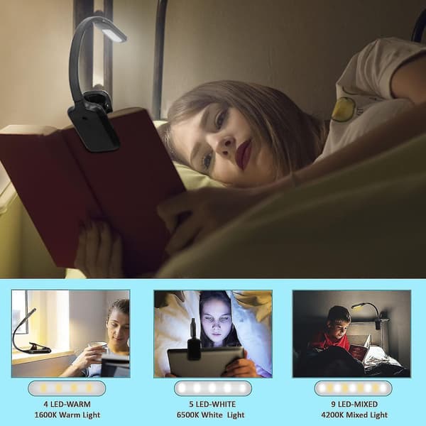 Book Light, Rechargeable Reading Lamp, 9 LED Book Light For Reading In Bed With 3 Brightness Levels, Simple Reading Lamp