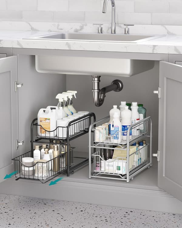 Kitchen Organizer Under Sink Shelf 2 Drawers Stackable Storage Rack Under Sink Cabinet Storage with Drawers for Kitchen Bathroom Classic Black