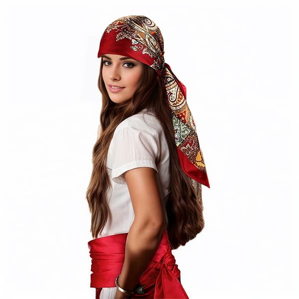 Piratkostume til kvinder med tilbehør - Pirathovedtørklæde og taljekæde til karneval eller Halloween