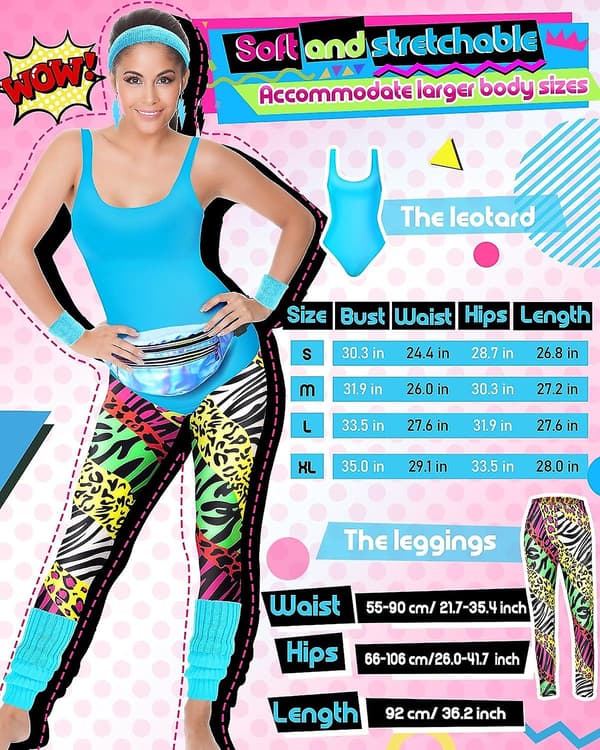 80'er Aerobics Sæt med Dragt, Leggings & Zebra-mønstrede Tilbehør [JUN] Sød Zebra Medium Cute Zebra Medium