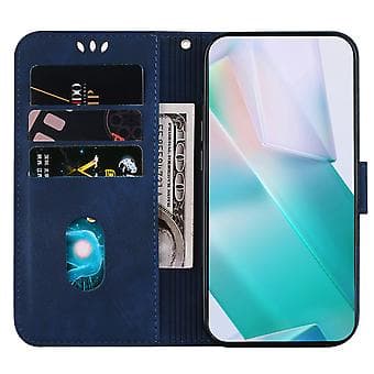 Kohokuvioitu nahkakotelo iPhone 15 Pro Maxille (tummansininen)