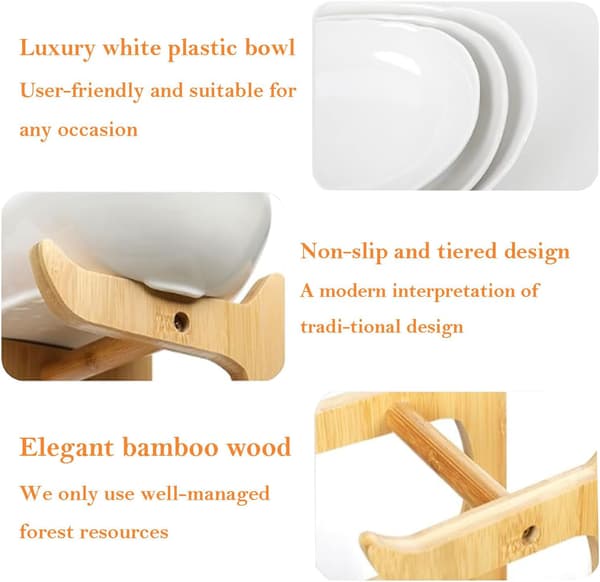 3-Tier Fruit Basket Stand, Natural Bamboo Countertop Fruit and Snack Display for Kitchen, Dining Table, and Parties, White