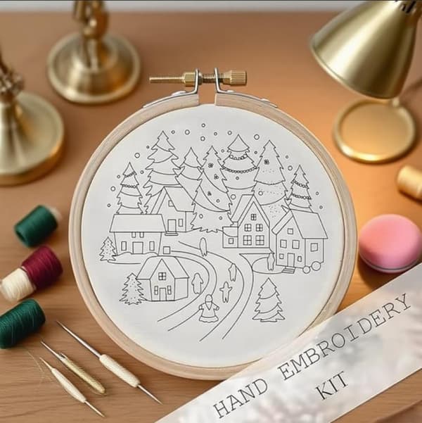 Christmas Embroidery Kit, with Pattern, Cotton Thread, Thread, Needle and Instruction Manual, DIY Cross Stitch Kit for Beginners (4 pcs B)