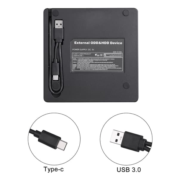 Extern CD/DVD-enhet, Typ-C USB 3.0 Bärbar CD-ROM/DVD-RW, Höghastighetsdataöverföring (BLÅ)