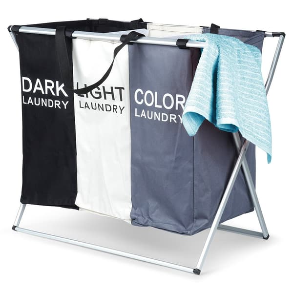Laundry basket with three compartments for easy sorting