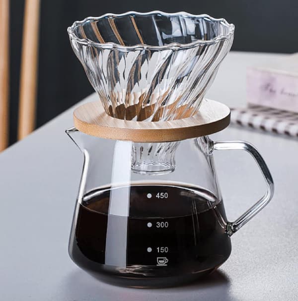 Pour Over Coffee Maker - 20 OZ / 600ML Glass Carafe Coffee Server with Glass Coffee Funnel/Filter, Coffee Brewing Set 600ml