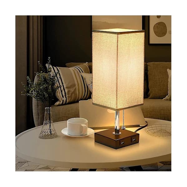 Bedside Lamp with Touch Control, Dimmable, USB Charging Ports and AC Outlet, Rechargeable Table Lamp, EU Grey