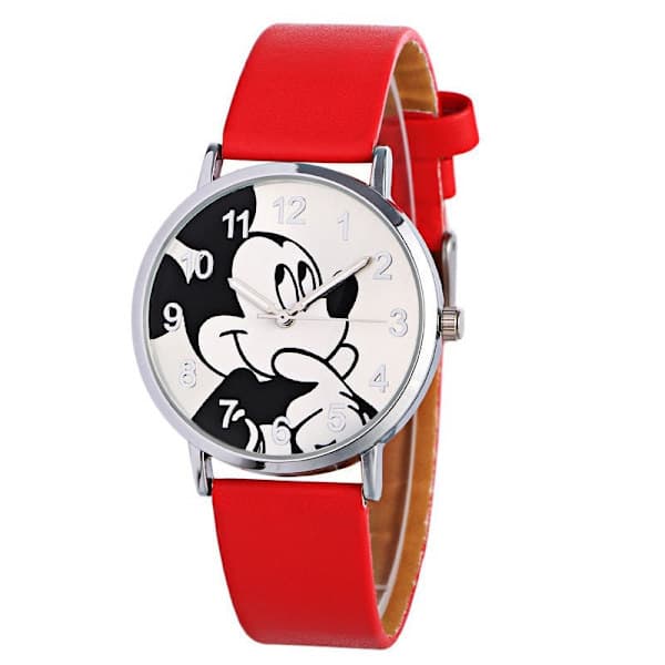 Söt Mickey Tecknad Barn Studentklocka Musse Pigg Bälte Mode Quartz Klocka Röd Röd Red