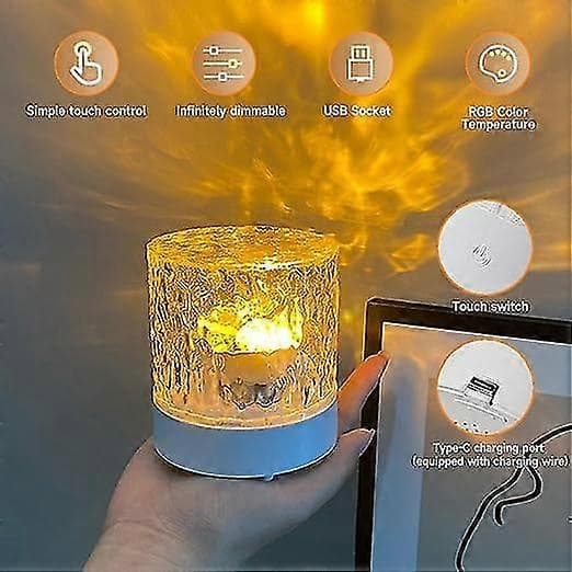 Rotating Water Ripple Night Light Projector - Romantic LED Atmosphere Lamp