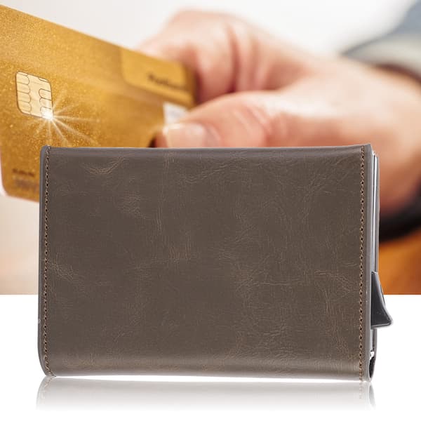 Automatic Aluminum Alloy Wallet with RFID Blocking, Waterproof Credit Card Holder, Pocket Case (Coffee) 0.2 0.2
