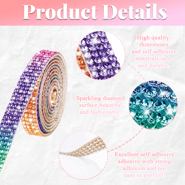 Self-adhesive Crystal Resin Rhinestone Strip with Glitter Diamond Ribbon for Decoration, 4 Pcs