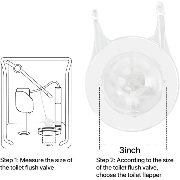 2-pak GA715014-GEG1 Toiletsklap, Klar Gummi med Kædekrog i Rustfrit Stål til Reparation af Toilettank, 3 Tommer