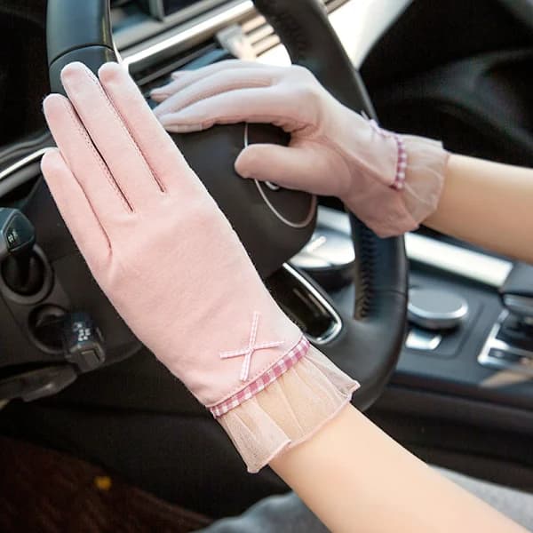 Sommerkørehandsker med UV-beskyttelse, skridsikre og touchskærm-kompatible, damehandsker til forår og efterår, tynde og elastiske i ren bomuld, korte, lyserøde pink