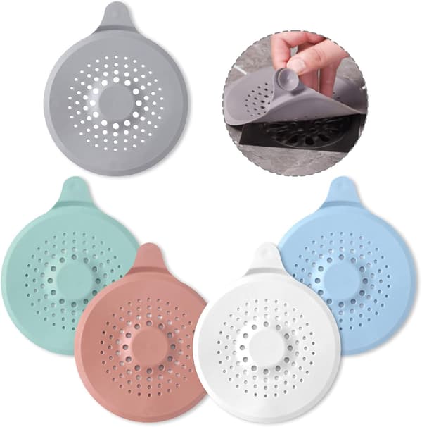 5-pack Silikon Avloppsskydd med Sugkopp, Diskbänkskorg