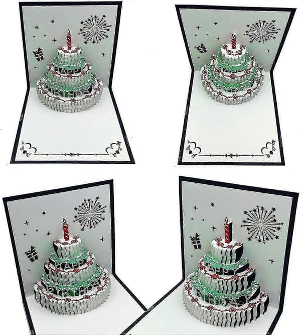 3D Pop Up Bursdagskort, Varmende LED-lys Bursdagskake Musikk Gratulerer med dagen Kort