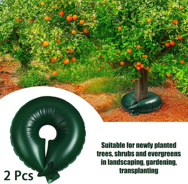 Heavy Duty Tree Watering Rings, 2-Piece Green, 15 Gallon, PVC Slow Release Irrigation Bags