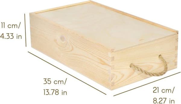 Maalaamaton puinen viinilaatikko - Creative Deco - 2 pulloa - 35 x 21 x 11 cm