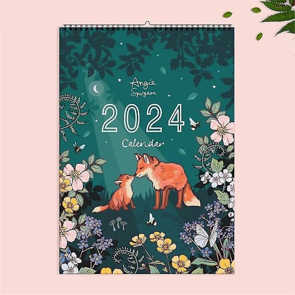 Vuoden 2024 seinäkalenteri luonto- ja eläinaiheisella taiteella