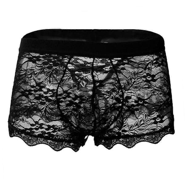 Lace Transparent Mesh Low Waist Men's Briefs Boyshort