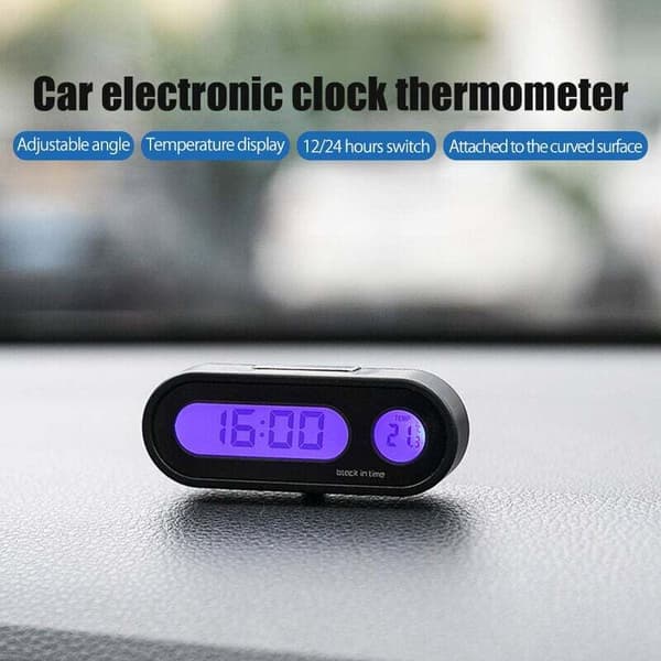 AIPERQ TONYSA 2 i 1 Bilklokke Termometer LED Bakgrunnsbelysning Bilinteriør Termometer Klokke Bilinstrumentpanel Klokke