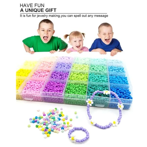 24-rums sæt med flerfarvede bagte perler, glasperler, perleboks, A