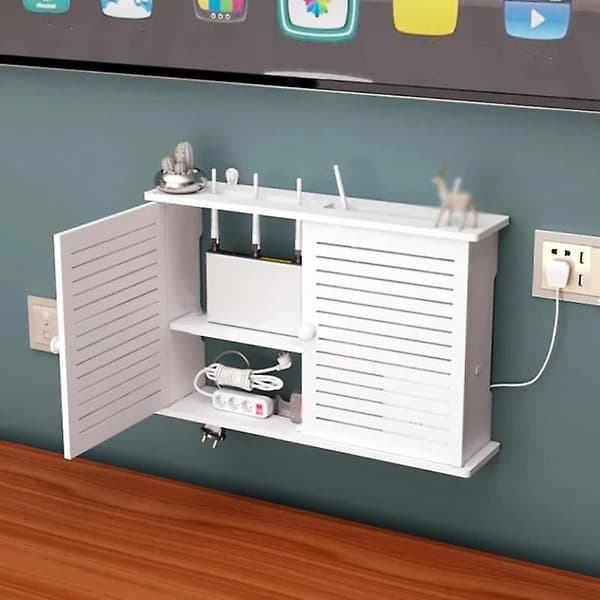 Trådløs Wifi Router Opbevaringsboks Trækasse Kabel Strøm Plus Ledningsholder Væghængt Stikdåse