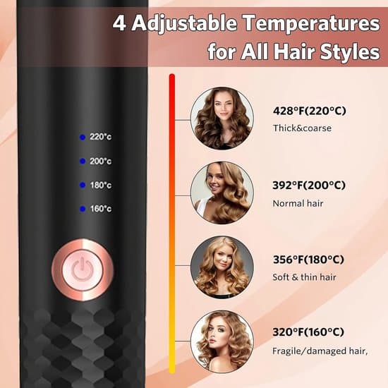 Automatic Curling Iron - Hair Curler Automatic - Rotating Curling Brush - 4 Temperature Settings - Wave Curling Iron - Rotating Curling Brush