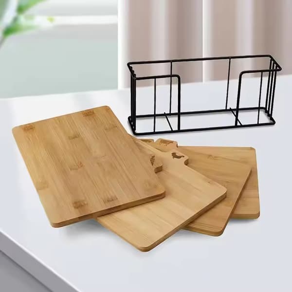 Bamboo Cutting Boards - 4 Cutting Boards in Stand / Cutting Board Set / Cut
