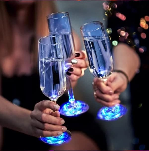 LED light coaster - Atmospheric lighting - Attach under glass - 2 pieces - Blue