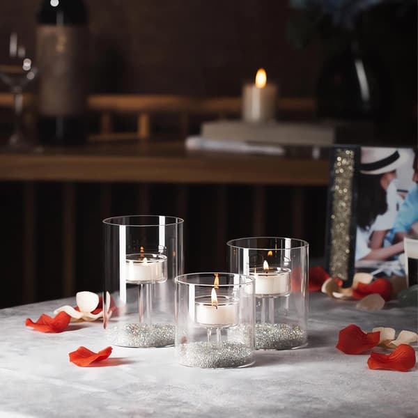 Glass Tealight Set med 3 Transparenta Votivljusstakar för Bröllopsfest Hem Vardagsrumsdekoration