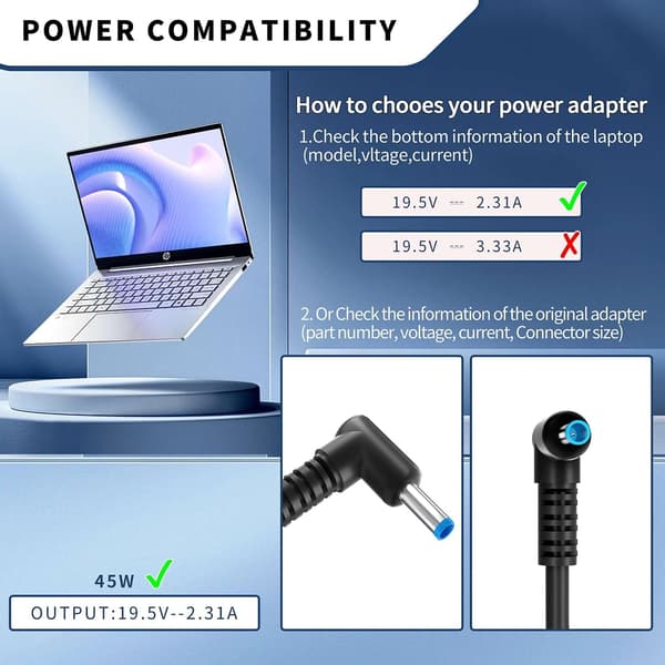45W 19.5V 2.31A Strømadapter til HP Stream 14 13 11 HP Pavilion 14 15 17 x360 Notebook PC-serien