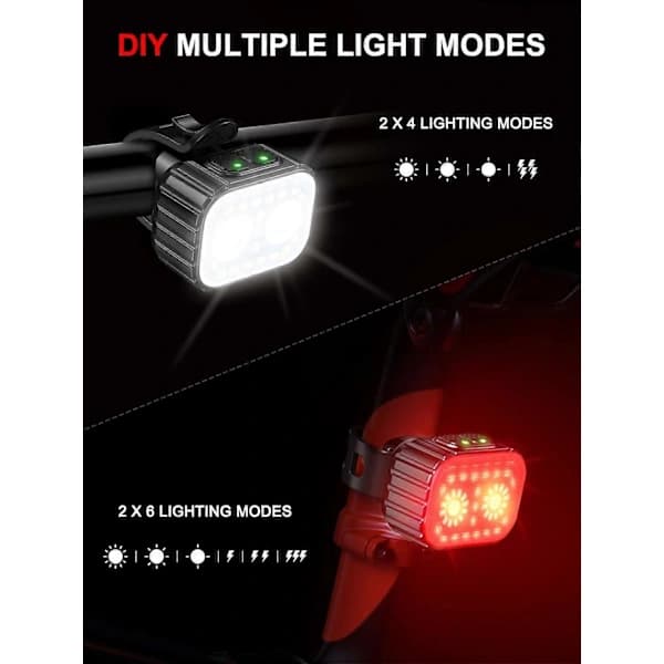 Bike Front and Rear Light Set, Headlight USB Rechargeable, IP65 Waterproof, Suitable for Night Riding/Camping/Backpacking