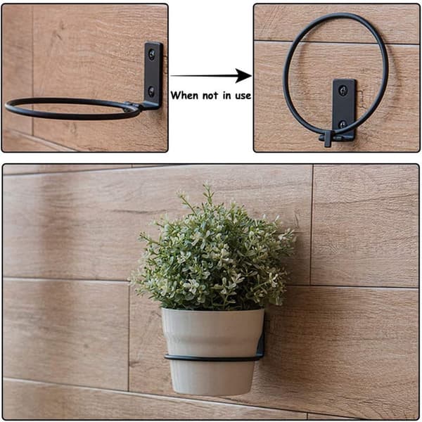 Flower Pot Holder, Metal Wall Mount Ring with Screws, Black, 15 cm Diameter, 3 Pcs