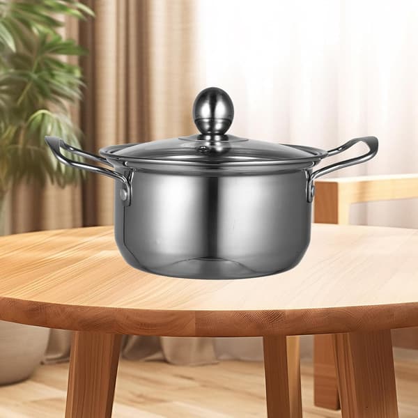 Small Stainless Steel Soup Pot with Lid, 14.5 cm Diameter, Thickened, Double Handles for Daily Use