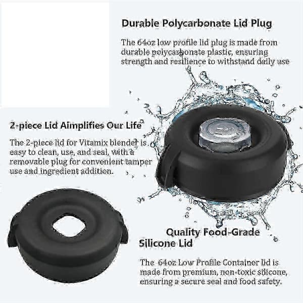 Mixer Cup Lid Accessory Compatible with Vitamix 64oz Low Profile Container Professional Series pro200 pro750 Easy to Install and Black szrh
