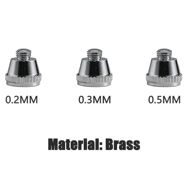 Airbrushdyse, nål og hætte 0,2 mm, 0,3 mm, 0,5 mm Erstatningstilbehør