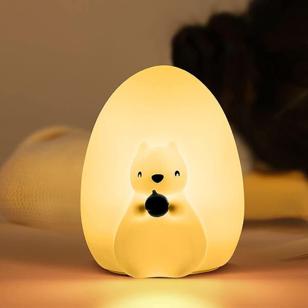 Squirrel Night Light for Kids, Cute Silicone Night Light with Touch Control, Soft Portable Rechargeable LED Lamp for Kids Room