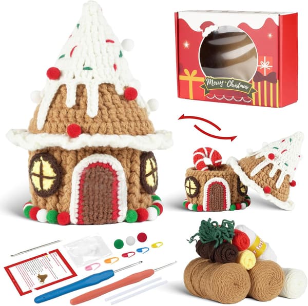 Hæklesæt til begyndere voksne DIY hæklesæt jul hæklegarn, hæklenål, fyld, trin-for-trin instruktion og video tutorial
