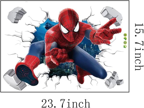 Spider-Man Bryter Genom Väggdekal 3D Röd Spindel Väggdekal Barn Sovrum Vardagsrum Väggdekal 15.7x23.6 tum (Spider-Man)-FY-